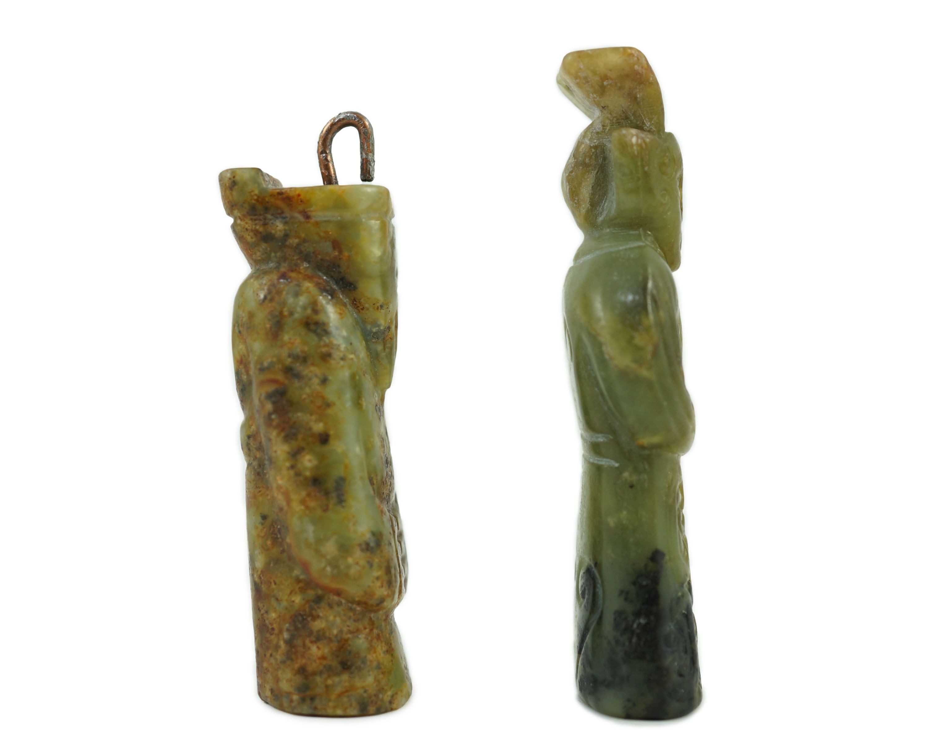 Two Chinese archaic jade figures of a man, probably Western Zhou to Han dynasty